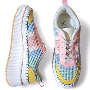 Nicole Miller Brita Mixed Woven Platform Wedge Sneakers Pastel Shoes 6.5 Women’s